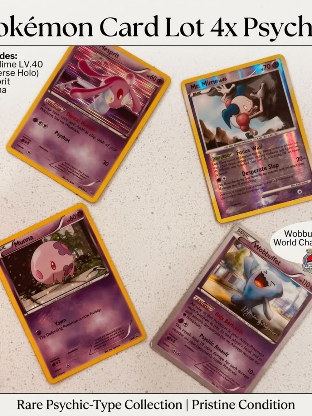 L29 Pokemon Card Lot 4x Psychic Mr. Mime Reverse Holo Mesprit Wobbuffet Munna